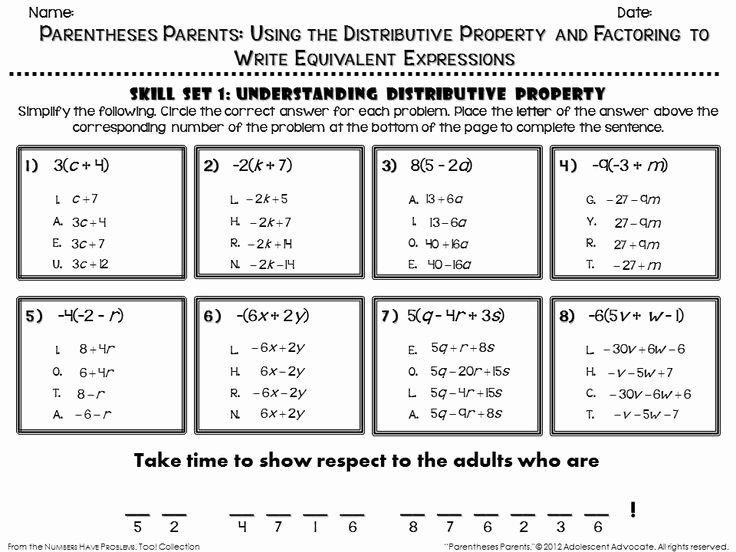 Factoring Distributive Property Worksheet New 7 Best Parentheses Parents Using Distributive Property