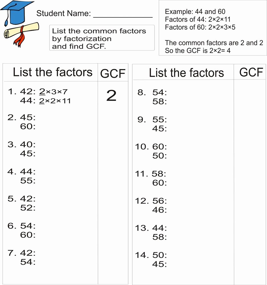 Factoring Greatest Common Factor Worksheet Inspirational Greatest Mon Factors Worksheet