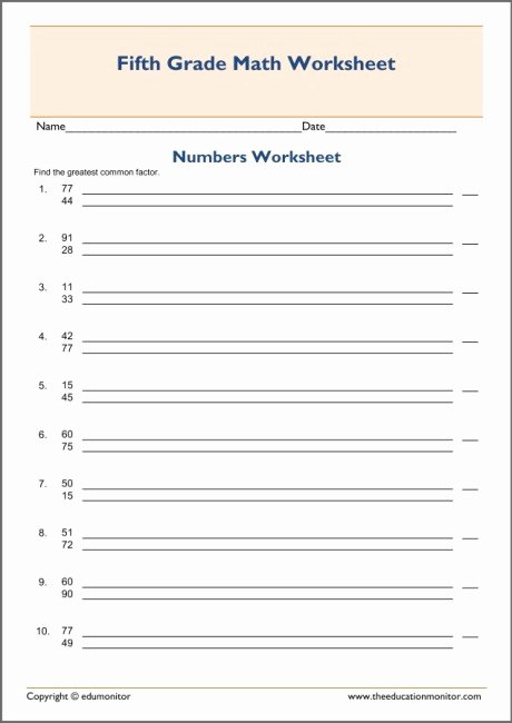 Factoring Greatest Common Factor Worksheet New Greatest Mon Factor Worksheets Fifth Grade