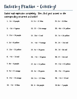 Factoring Linear Expressions Worksheet Lovely Factoring Linear Expressions Color by Answer by even