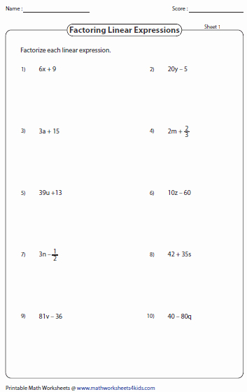 Factoring Linear Expressions Worksheet New Factoring Polynomial Worksheets