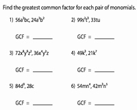 Factoring Polynomials Gcf Worksheet Fresh Greatest Mon Factor Gcf Of Polynomials Worksheets