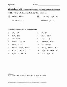 Factoring Polynomials Gcf Worksheet Inspirational Factoring Polynomials Gcf and Factoring by Grouping 9th
