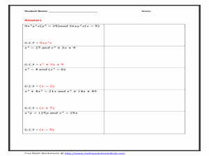 Factoring Polynomials Gcf Worksheet Unique Greatest Mon Factor Of Polynomials Worksheet for 7th