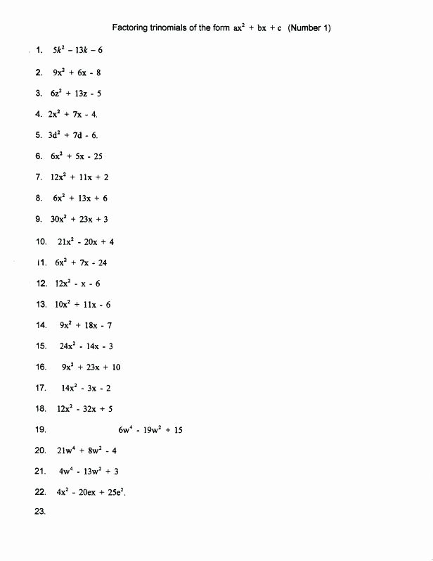 Factoring Polynomials Worksheet Answers Awesome 15 Factoring Trinomials Practice Worksheet