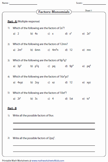 Factoring Polynomials Gcf Worksheet