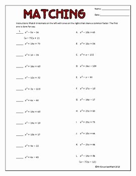 Factoring Polynomials Worksheet Answers Elegant Factoring Trinomials when A = 1 Worksheet by Mr Greenlaw