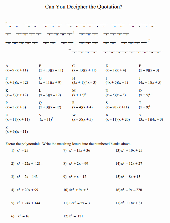 Factoring Polynomials Worksheet Answers Fresh Puzzle Factoring Trinomials – Denise Gaskins Let S Play Math