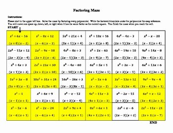 Factoring Polynomials Worksheet with Answers New Factoring Maze by Moore Mathematics