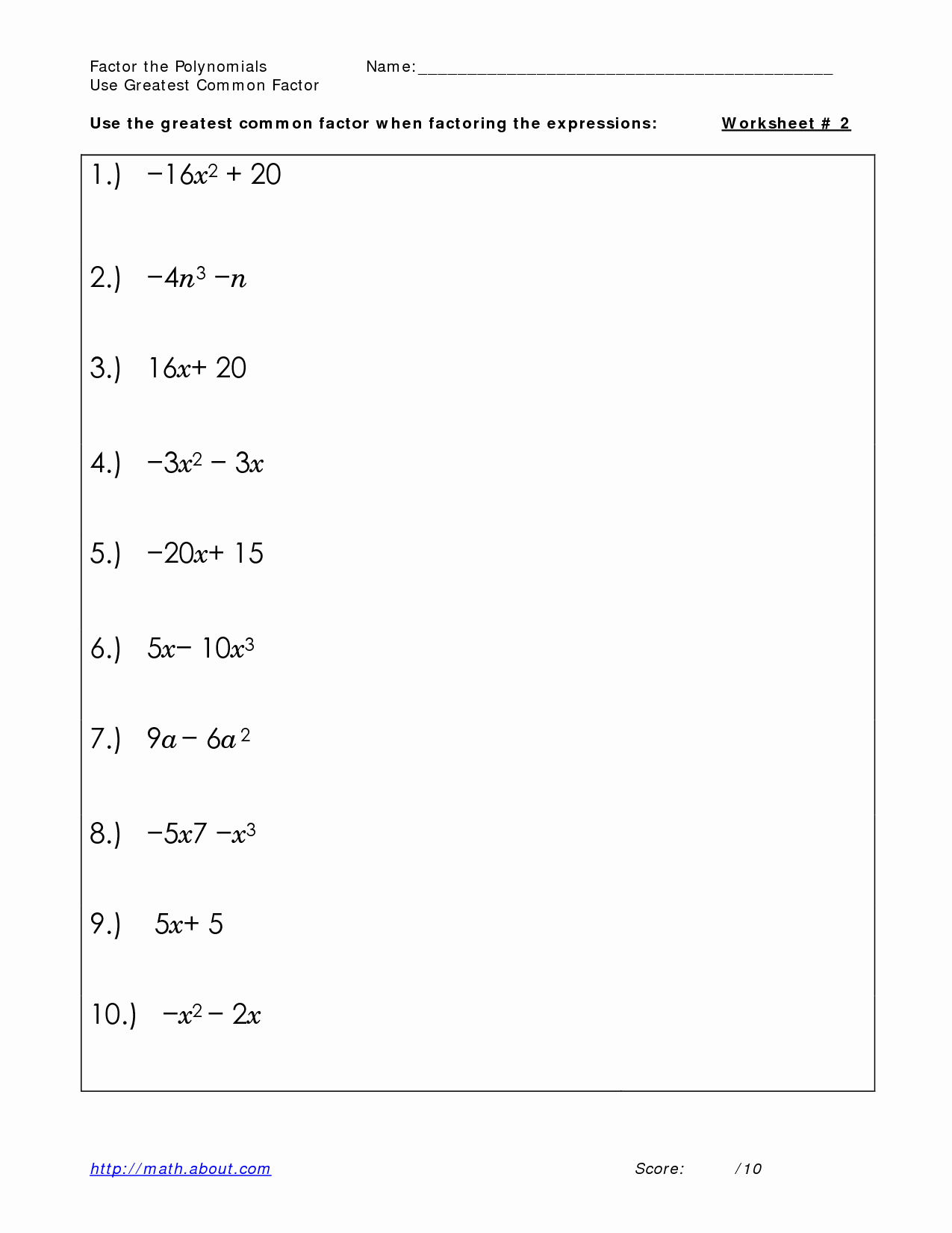 48 Factoring Polynomials Worksheet With Answers