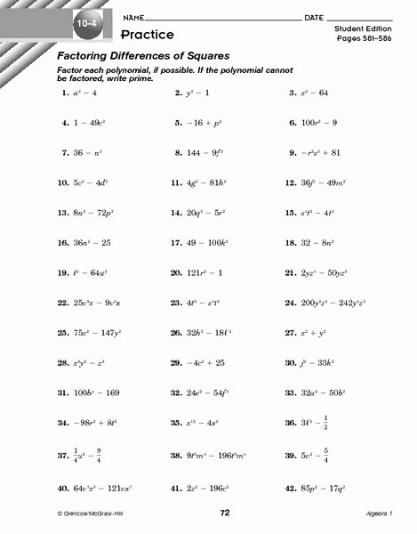 Factoring Practice Worksheet Answers Best Of 10 4 Practice Factoring Differences Of Squares Lesson
