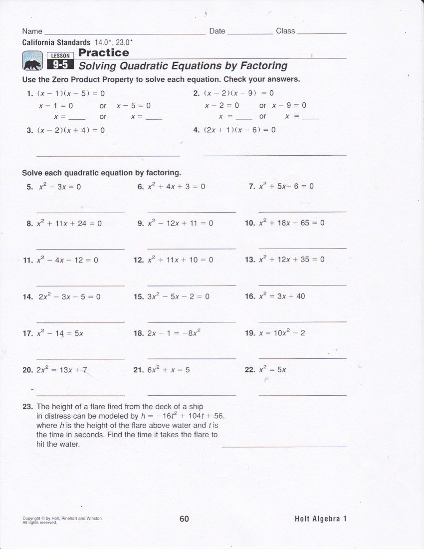 Factoring Practice Worksheet Answers New solving Equations by Factoring Worksheet