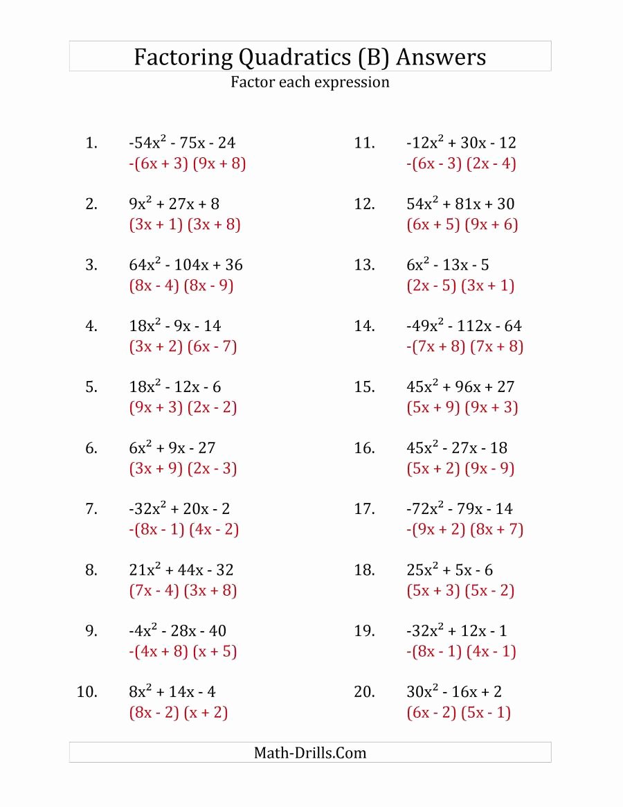 49 Factoring Quadratic Expressions Worksheet