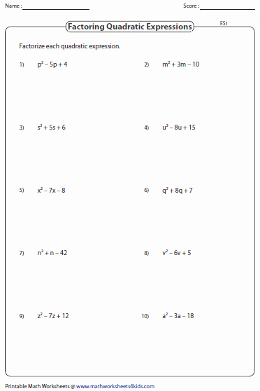 Factoring Quadratic Expressions Worksheet Fresh Factoring Polynomial Worksheets