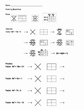 Factoring Quadratic Expressions Worksheet Luxury Factoring Quadratic Expressions Using X Box Method by Aric