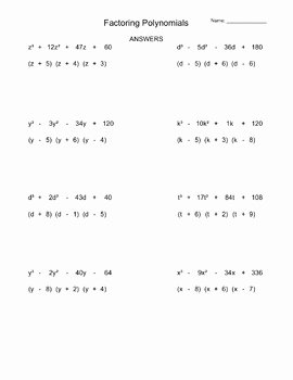 Factoring Quadratic Trinomials Worksheet Fresh Factoring Polynomials Practice Worksheet Generator by