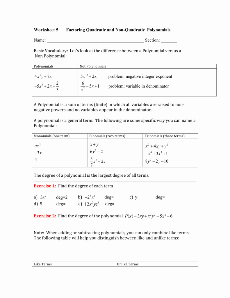 Factoring Quadratic Trinomials Worksheet Fresh Worksheet 5 Factoring Quadratic and Non