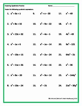 Factoring Quadratic Trinomials Worksheet Lovely Factoring Quadratic Trinomials Worksheet by Mitchell S