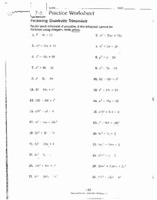 Factoring Quadratic Trinomials Worksheet Lovely Factoring Quadratic Trinomials Worksheet for 9th 10th