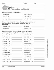 Factoring Quadratic Trinomials Worksheet Luxury Factoring Quadratic Trinomials Worksheet for 9th Grade