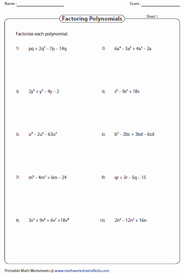 Factoring Quadratics Worksheet Answers New Factoring Polynomial Worksheets