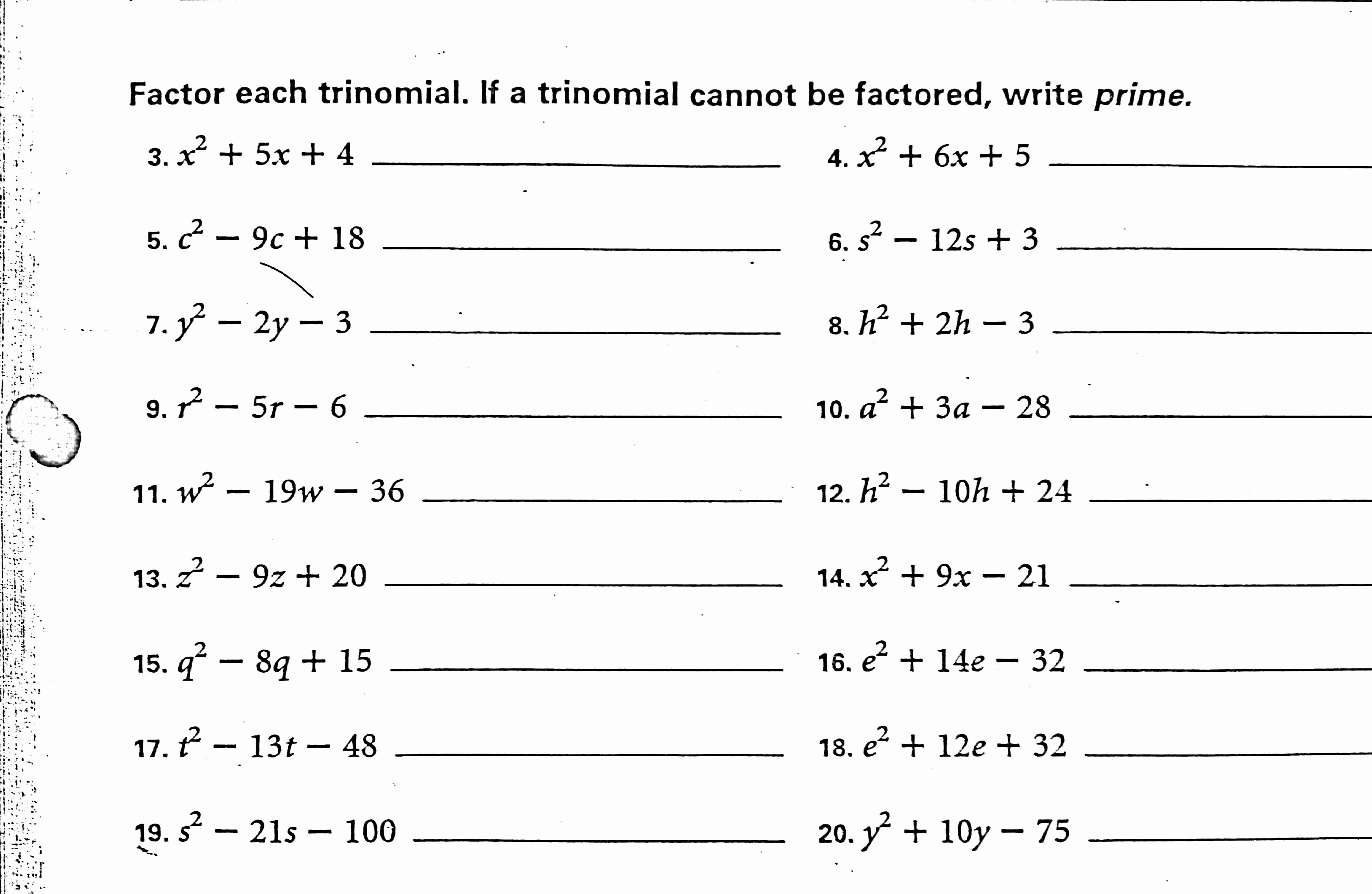 Factoring Trinomials A 1 Worksheet Best Of Algebra 1 assignments Swenson Math