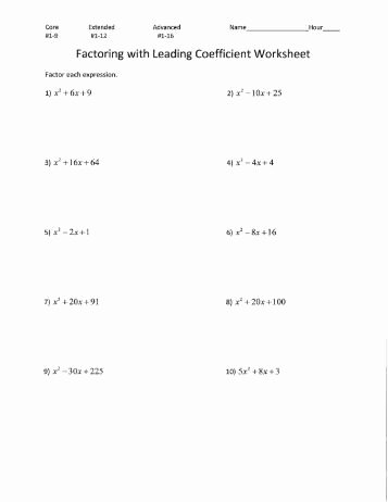 Factoring Trinomials A 1 Worksheet Lovely Factoring Trinomial Squares with Leading Coefficient Of 1