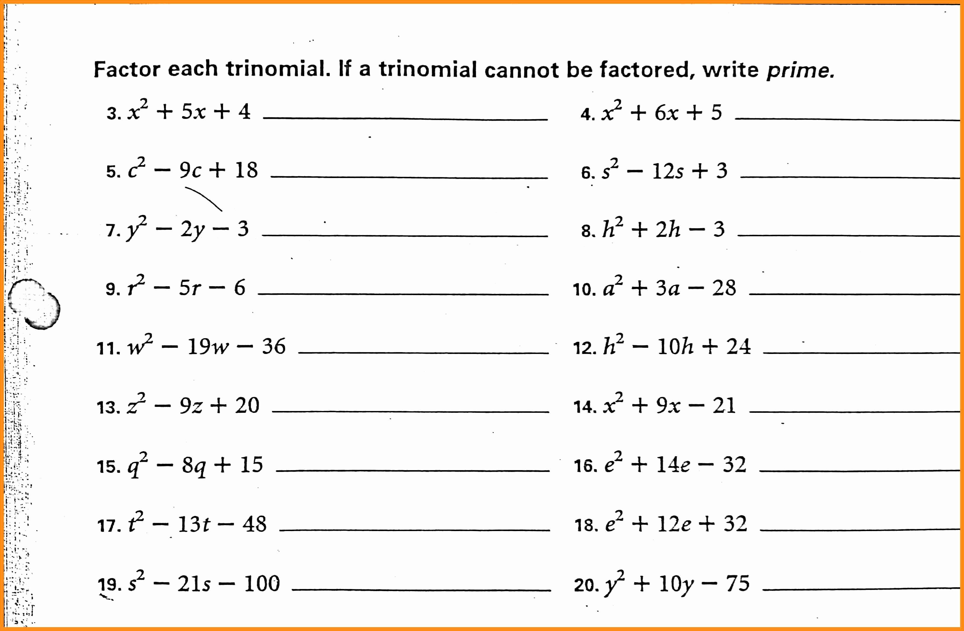 Factoring Trinomials Practice Worksheet