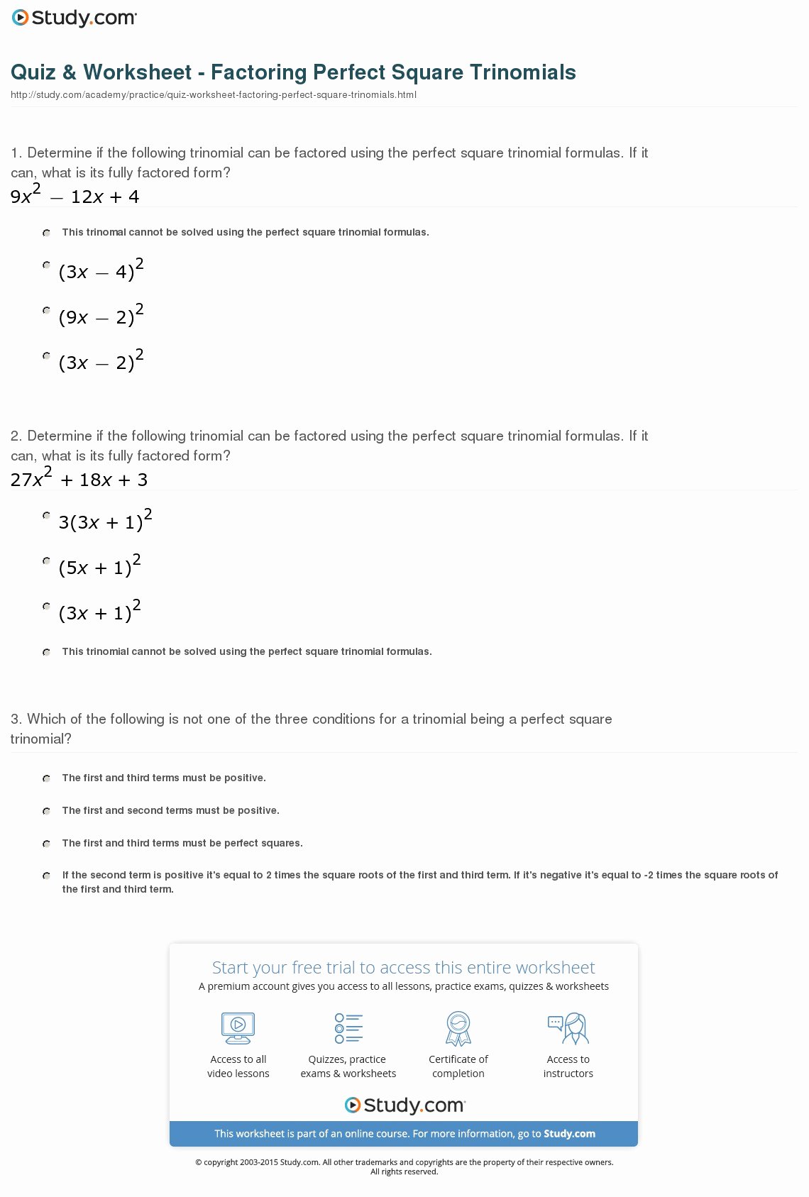 Factoring Trinomials Practice Worksheet