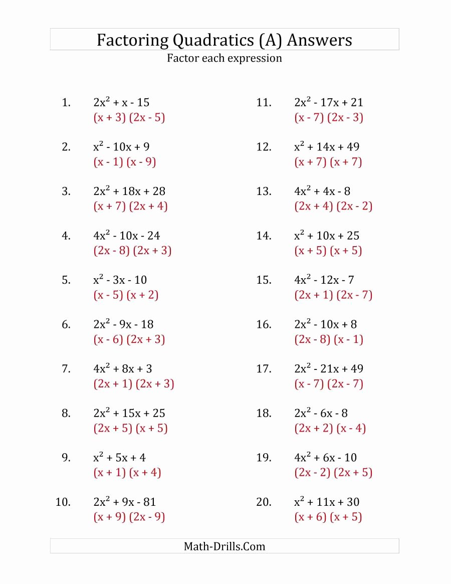 50 Factoring Trinomials Worksheet Algebra 2