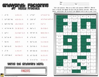 Factoring Trinomials Worksheet Answer Key Beautiful Factoring Polynomials &quot;gridwords&quot; 7 Mixed Practice by