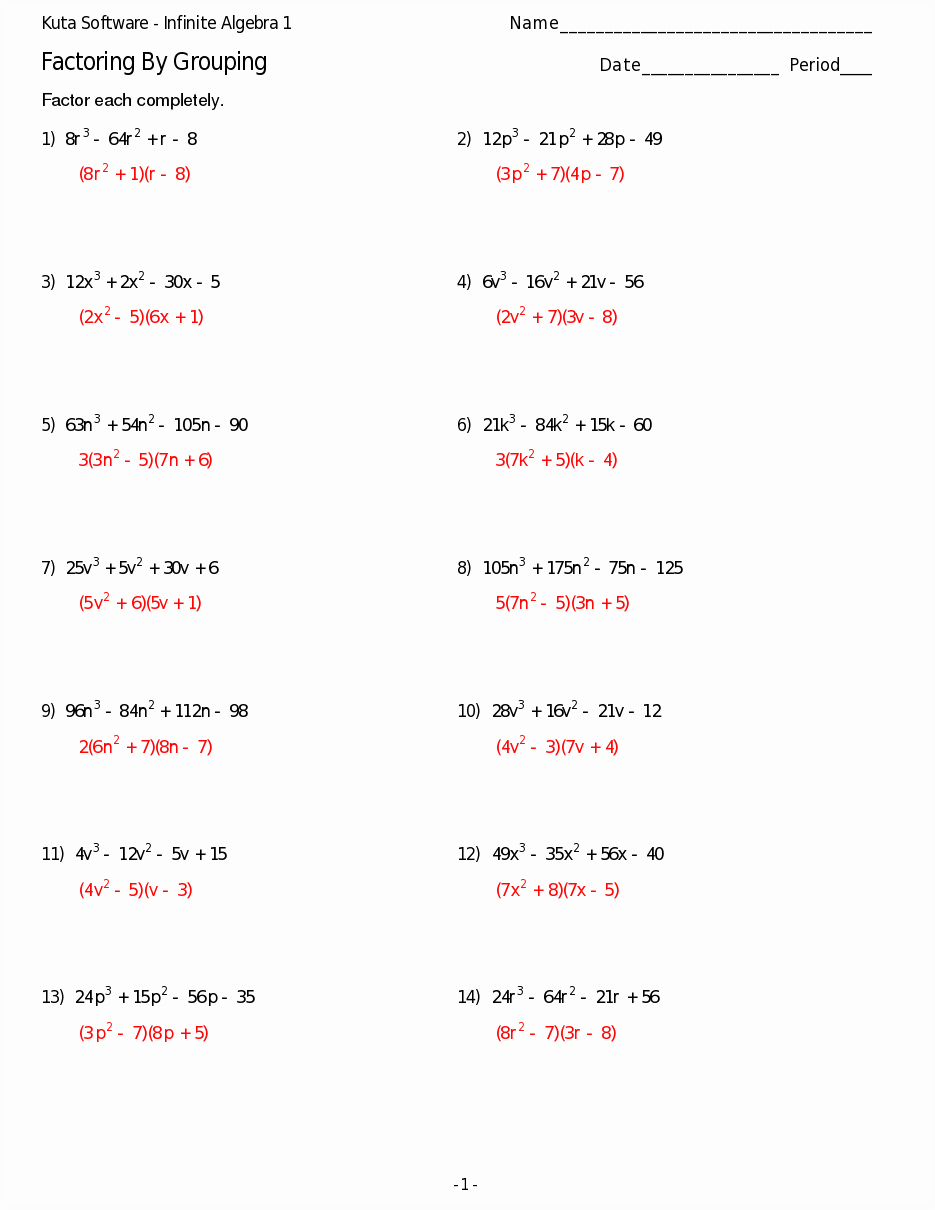 Factoring Trinomials Worksheet Answer Key Inspirational Kuta software Infinite Algebra 1 Worksheet Answers