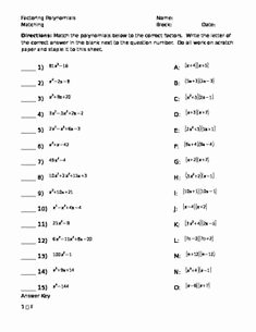 Factoring Trinomials Worksheet Answer Key Unique Quadratics Test or Test Review