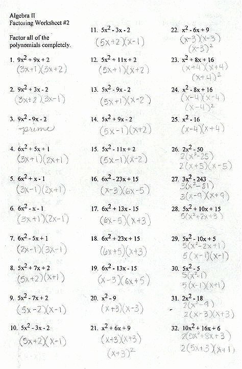 Factoring Trinomials Practice Worksheet