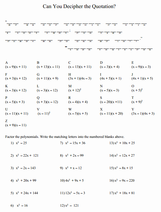 Factoring Trinomials Worksheet Answers Best Of Puzzle Factoring Trinomials – Denise Gaskins Let S Play Math