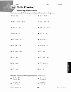 Factoring Trinomials Worksheet Answers Fresh 5 4 Skills Practice Factoring Polynomials Worksheet for