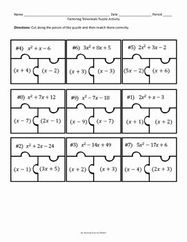 Factoring Trinomials Worksheet Answers Fresh Factoring Trinomials Puzzle Activity Freebie by Teaching