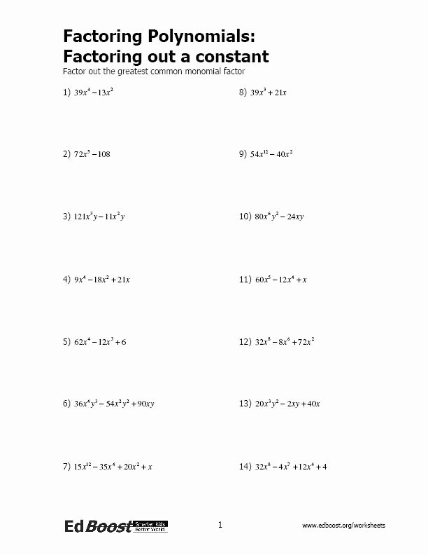 Factoring Trinomials Worksheet Answers Lovely Factoring Polynomials Factoring Out A Constant