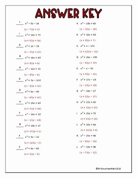 Factoring Trinomials Worksheet Answers New Factoring Trinomials when A = 1 Worksheet by Mr Greenlaw