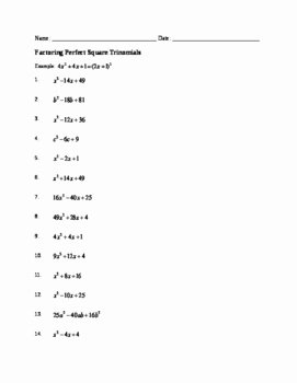 Factoring Trinomials Worksheet Pdf Elegant Worksheet Factoring Perfect Square Trinomials by No