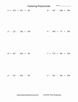 Factoring Worksheet Algebra 1 Fresh Factoring Polynomials Practice Worksheet Generator by