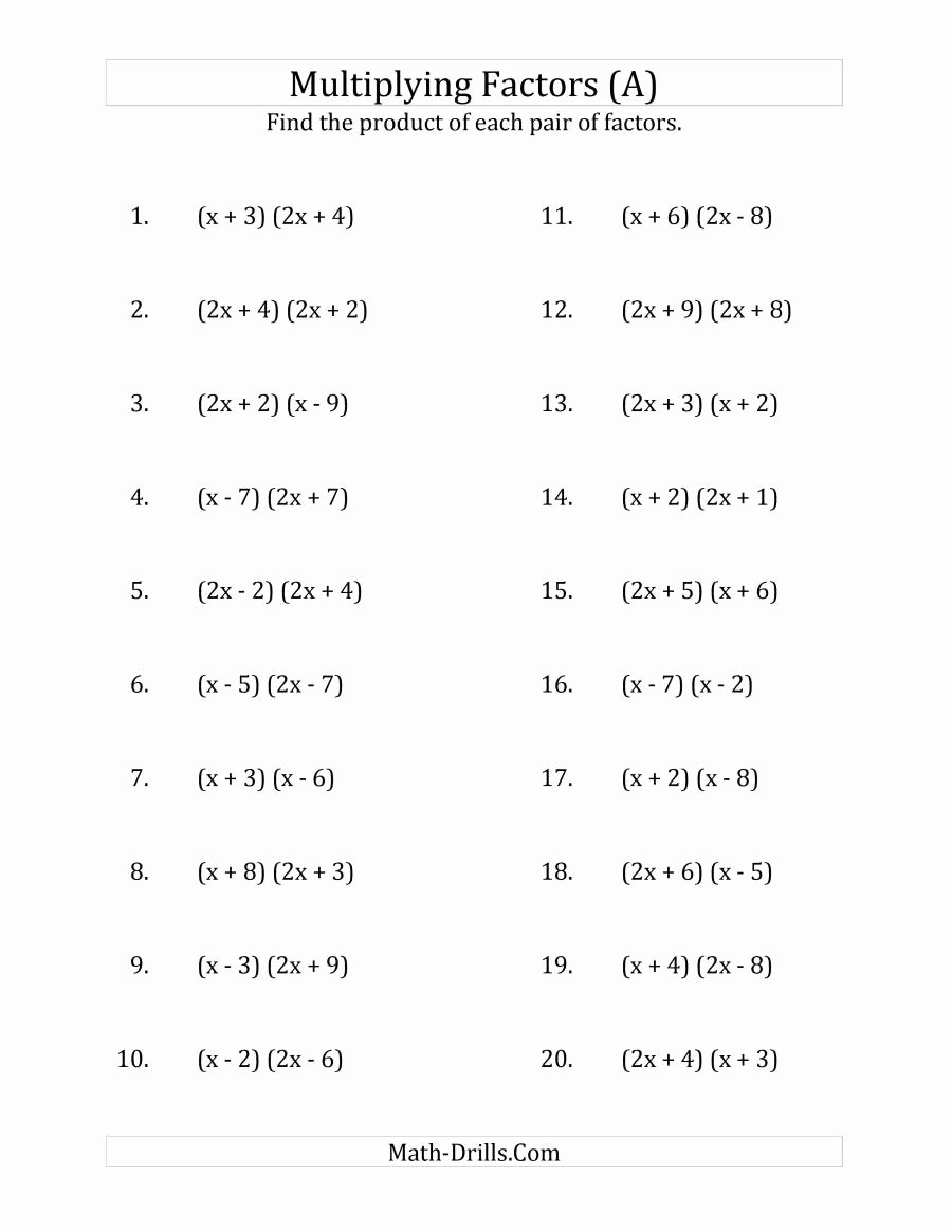 Factoring Worksheet Algebra 1 Inspirational Multiplying Factors Of Quadratic Expressions with X