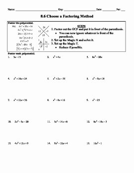 Factoring Worksheet Algebra 1 New Holt Algebra 8 6 Choosing A Factoring Method Worksheet
