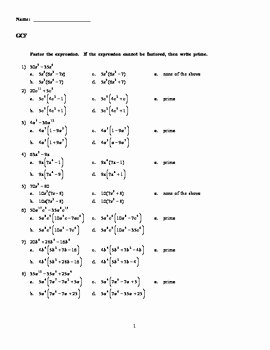 Factoring Worksheet Algebra 1 Unique Factoring Greatest Mon Factor Gcf with Polynomials