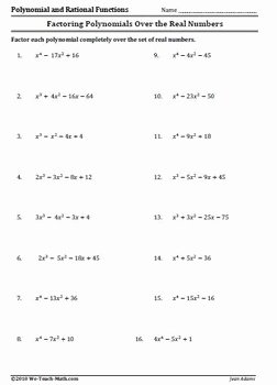 Factoring Worksheet Algebra 1 Unique Factoring Over Real Numbers Freebie by Jean Adams
