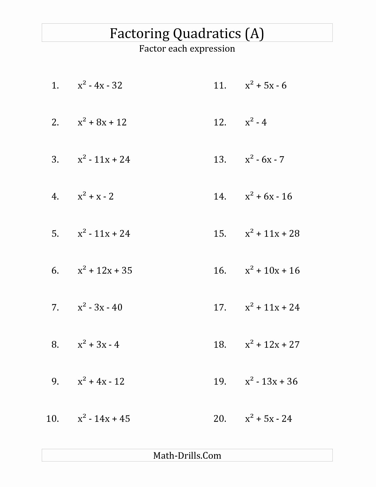 Factoring Worksheet Algebra 2 Best Of 11 Best Of Factoring Worksheets Algebra Ii