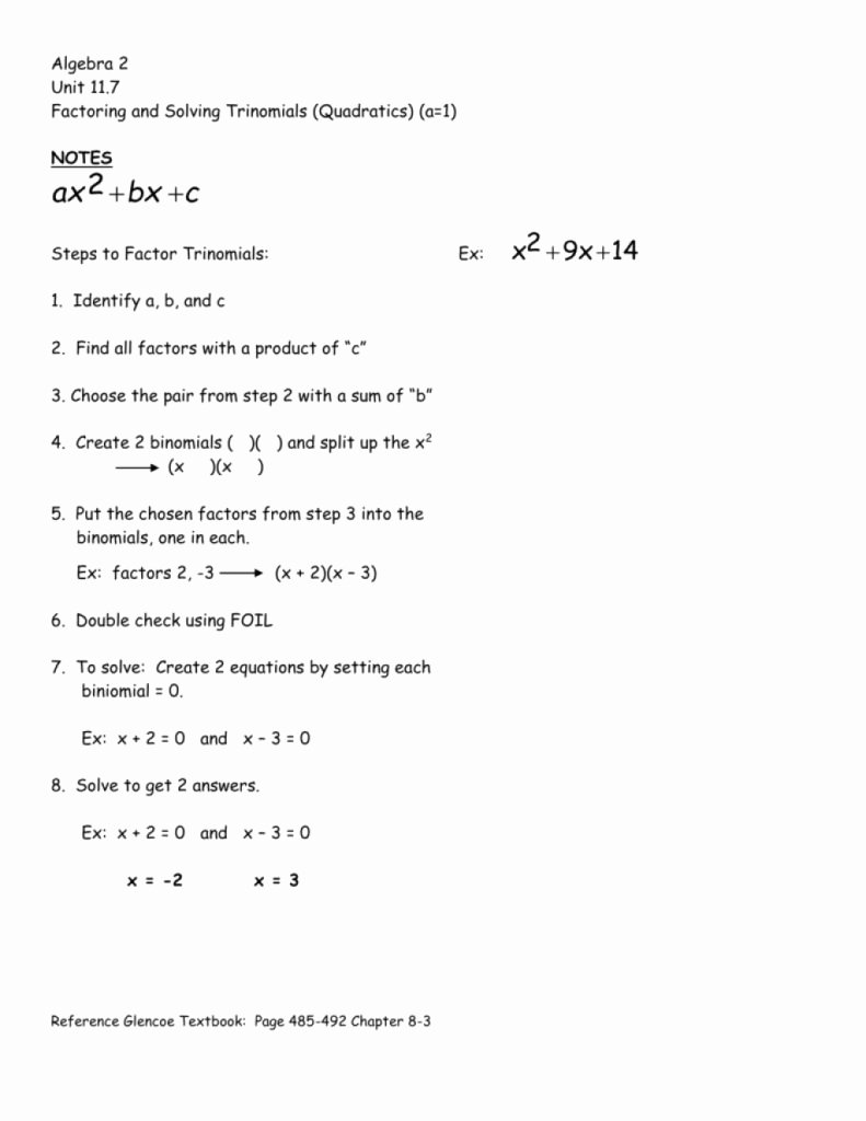 Factoring X2 Bx C Worksheet Beautiful Awesome Unit Worksheet E Of Several Examples From 7