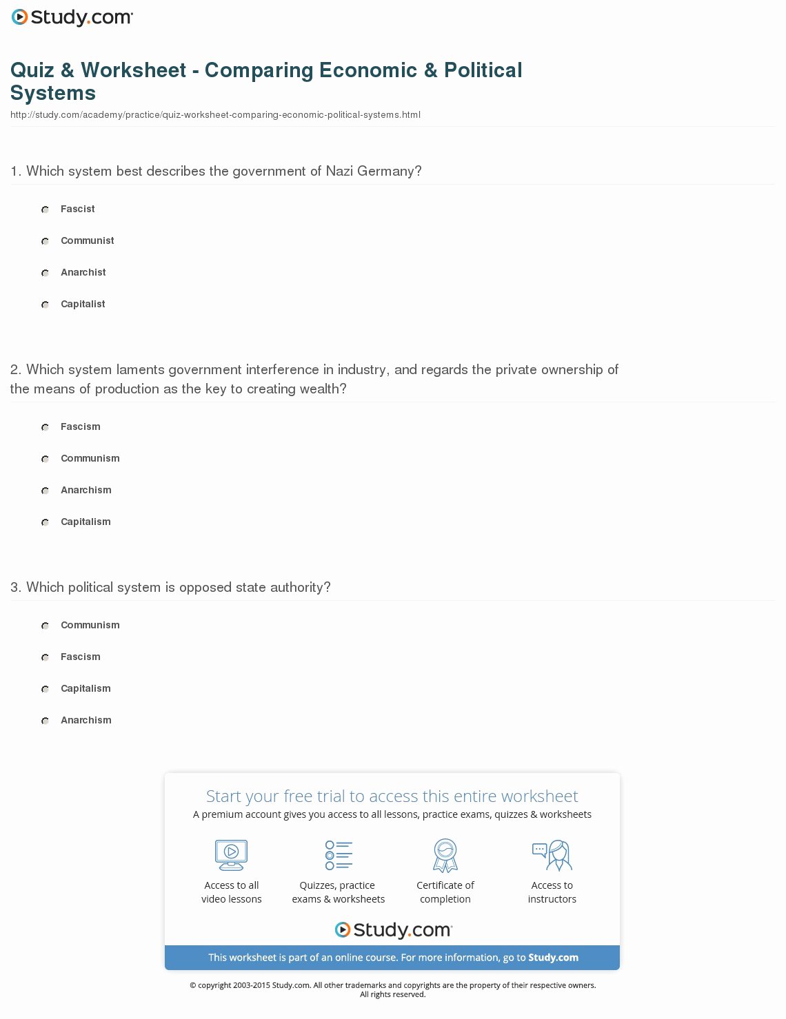Factors Of Production Worksheet Answers Fresh Quiz &amp; Worksheet Paring Economic &amp; Political Systems