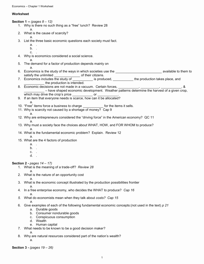 Factors Of Production Worksheet New Worksheet Section 1 Pages 8 – 12 1 why is there No