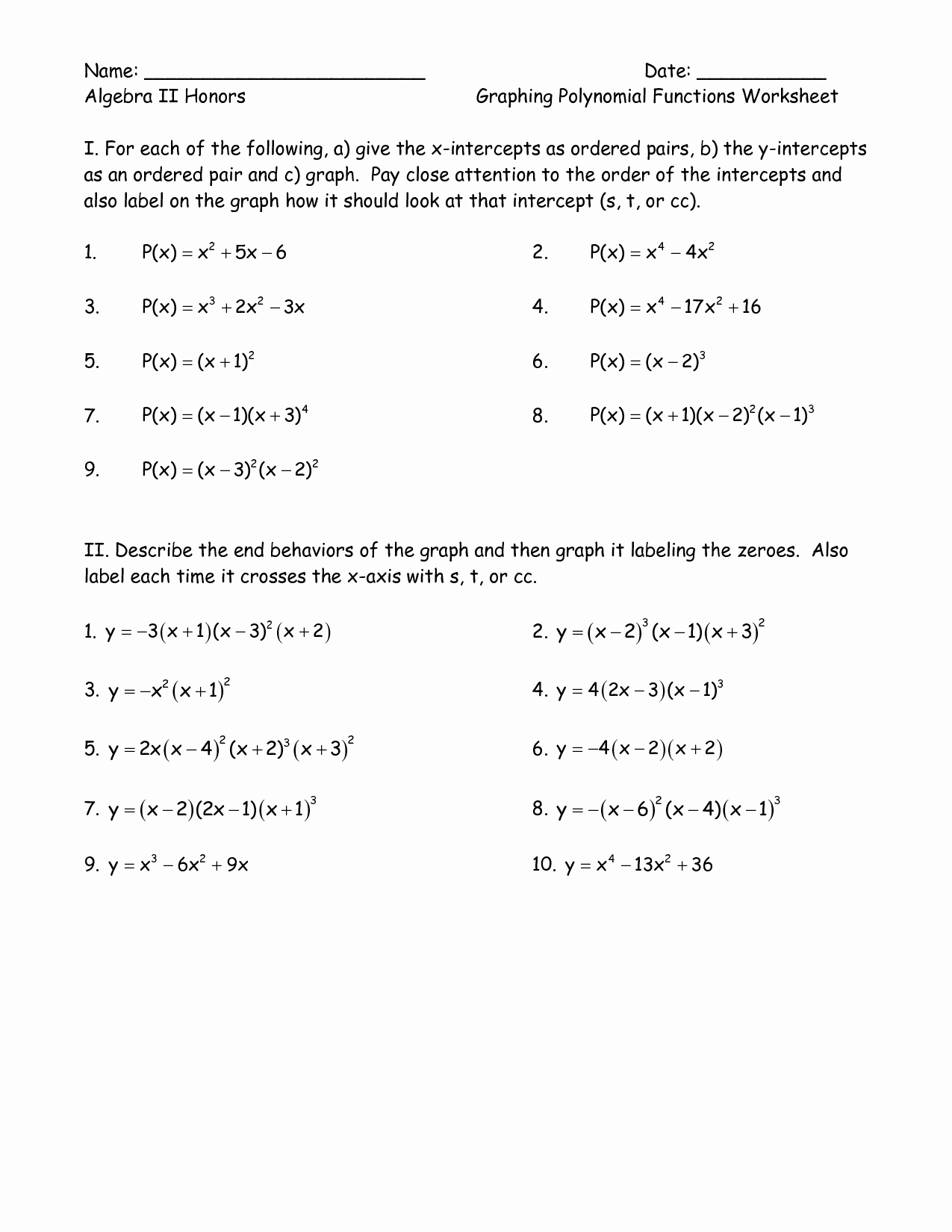 Families Of Functions Worksheet Luxury Algebra Worksheet Polynomials